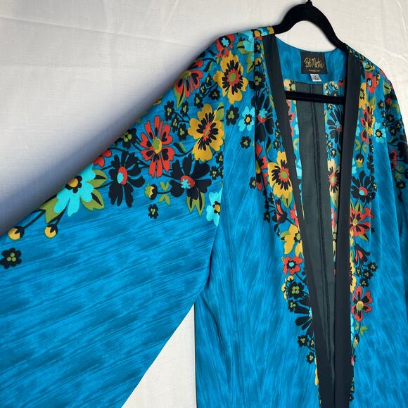 VINTAGE Bob Mackie Kimono Robe Size 1x Duster Glam Floral Artsy Flowy Ecclectic - Picture 2 of 11